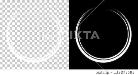透明背景と黒背景の白い発光アークリング 透明背景と黒背景の白い発光アークリング 132875593