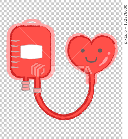 ハートにつながった輸血パックのキャラクター ハートにつながった輸血パックのキャラクター 132876000