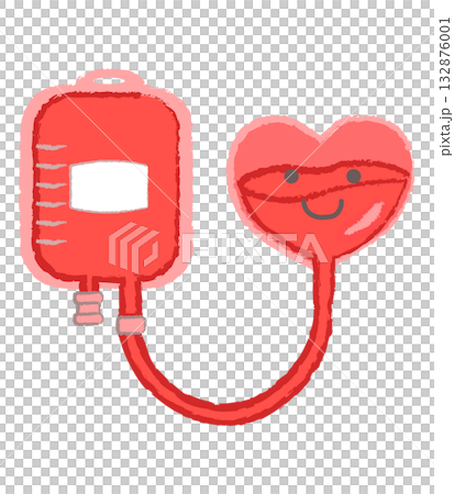 ハートにつながった輸血パックのキャラクター ハートにつながった輸血パックのキャラクター 132876001