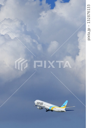 離陸、上昇する旅客機 夏空に離陸するエアドゥー機 離陸、上昇する旅客機 夏空に離陸するエアドゥー機 132876133