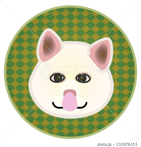 円形飾り背景のついた秋田犬の顔 132876151