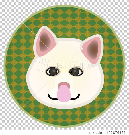 円形飾り背景のついた秋田犬の顔 132876151