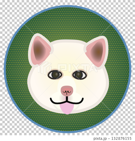 円形飾り背景のついた秋田犬の顔 132876155