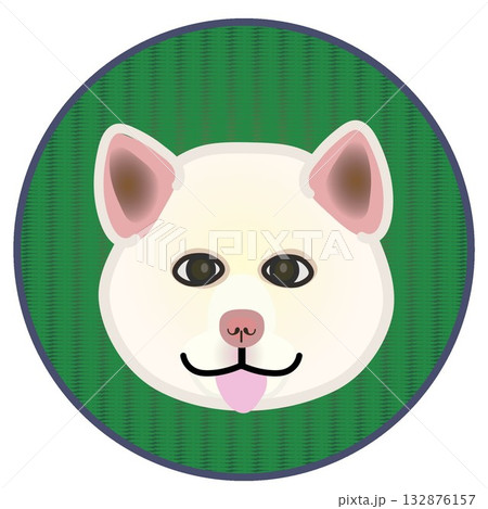 円形飾り背景のついた秋田犬の顔 132876157