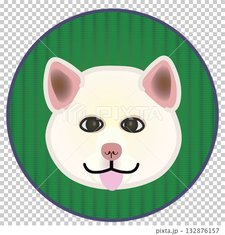 円形飾り背景のついた秋田犬の顔 132876157
