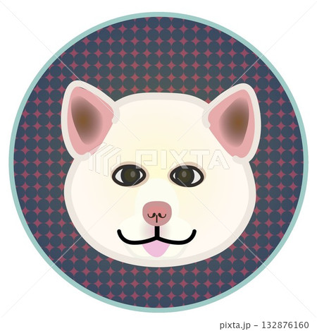 円形飾り背景のついた秋田犬の顔 132876160