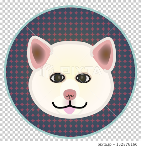 円形飾り背景のついた秋田犬の顔 132876160