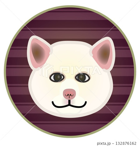 円形飾り背景のついた秋田犬の顔 132876162