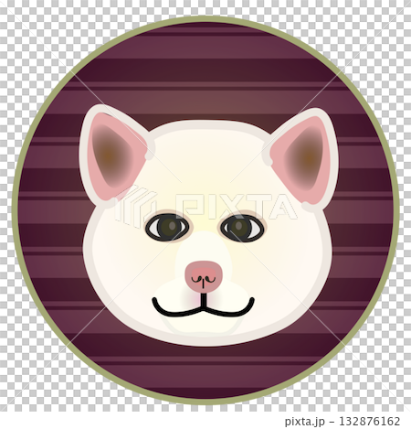 円形飾り背景のついた秋田犬の顔 132876162