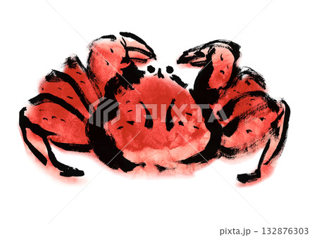 タラバガニ　和風筆書きイラスト 132876303