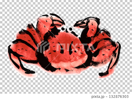 帝王蟹日式水墨畫插圖 132876303