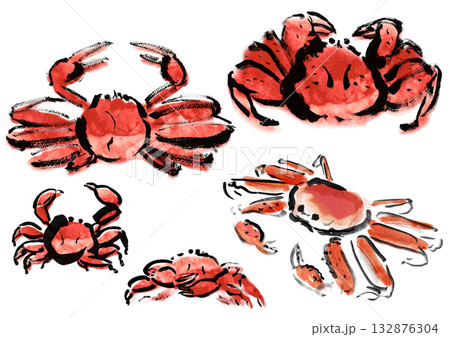 ガニ　和風筆書きイラストセット 132876304