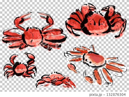 ガニ　和風筆書きイラストセット 132876304