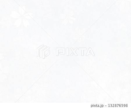 和紙のテクスチャ背景素材　オフホワイトに白い桜の花びら模様　和風デザイン 132876598