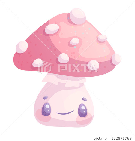 Cute cheerful fly agaric on a white background. Mushrooms. The concept of autumn, Halloween. Children's cartoon vector design illustration for making postcards, cards for printing, textiles, stickers Cute cheerful fly agaric on a white background. Mushrooms. The concept of autumn, Halloween. Children's cartoon vector design illustration for making postcards, cards for printing, textiles, stickers 132876765