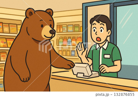 コンビニで買い物するクマ コンビニで買い物するクマ 132876855