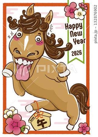 午年2026かわいいウマのイラストの年賀状 132876902