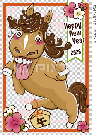 午年2026かわいいウマのイラストの年賀状 132876902