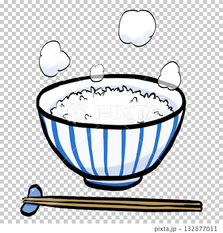 Simple illustration of rice, chopsticks and steam (brush stroke) Simple illustration of rice, chopsticks and steam (brush stroke) 132877011
