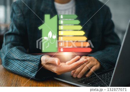 Illustration of energy efficiency with a focus on sustainable technology and eco-friendly solutions for a greener future. Illustration of energy efficiency with a focus on sustainable technology and eco-friendly solutions for a greener future. 132877071