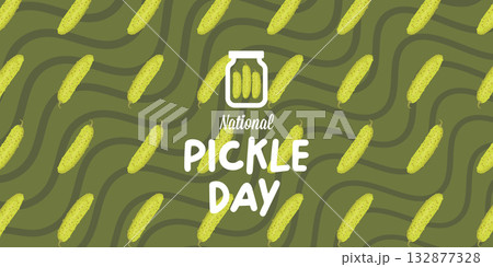National Pickle day banner design template with text and pickled cucumbers in jar. Pickle day logo ,icon, flyer and greeting card. 14 november national day of pickled cucumber or pickle day 132877328
