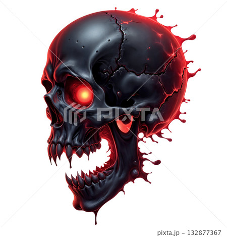 A stylized black skull with glowing red eyes...のイラスト素材 [132877367] - PIXTA
