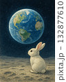 月から地球を眺めるうさぎ 132877610