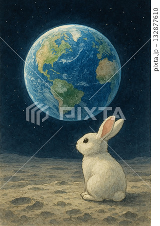 月から地球を眺めるうさぎ 月から地球を眺めるうさぎ 132877610