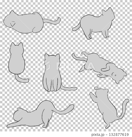 Simple gray cat pose illustration Simple gray cat pose illustration 132877619