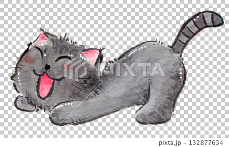 一幅手繪插圖,描繪了一隻貓伸懶腰的情景,用毛筆和水彩繪製而成。 一幅手繪插圖,描繪了一隻貓伸懶腰的情景,用毛筆和水彩繪製而成。 132877634