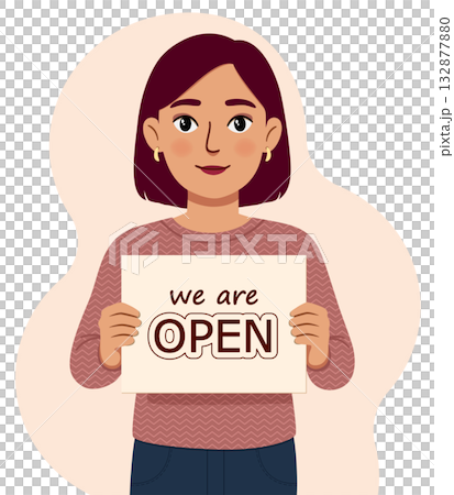 Girl with an ad in her hands, welcome 132877880