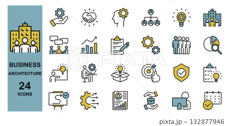 ビジネスアーキテクチャーに関するアイコンセット　カラー 132877946