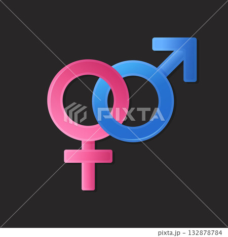 Intertwined Male Female Gender Symbols Relationship Concept. Intertwined Male Female Gender Symbols Relationship Concept. 132878784