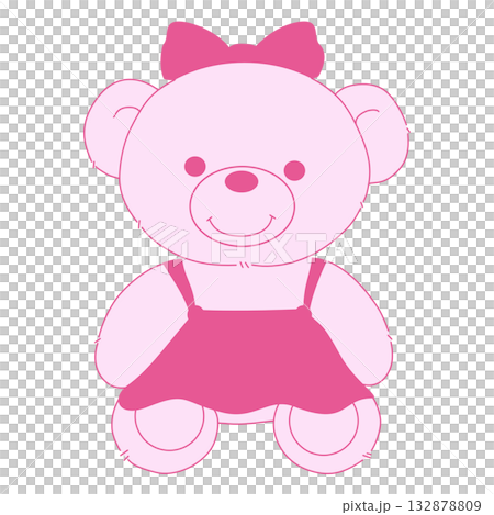 A pink teddy bear is sitting 132878809