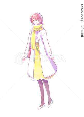 外出する女性　笑顔　冬 132878934