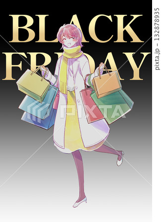 買い物袋をたくさん持った女性 笑顔 冬 ブラックフライデー 買い物袋をたくさん持った女性 笑顔 冬 ブラックフライデー 132878935