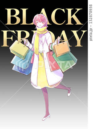 買い物袋をたくさん持った女性 笑顔 冬 ブラックフライデー 買い物袋をたくさん持った女性 笑顔 冬 ブラックフライデー 132878938