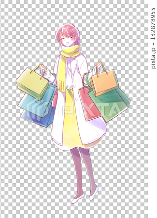 Woman with lots of shopping bags, smiling, winter Woman with lots of shopping bags, smiling, winter 132878955