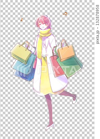 Woman with lots of shopping bags, smiling, winter Woman with lots of shopping bags, smiling, winter 132878958