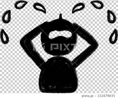 手繪彩繪人形剪影圖標，哭泣姿勢，面朝上，上半身 132879035