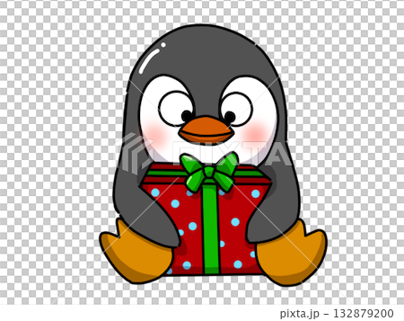 Cute penguin holding a gift Cute penguin holding a gift 132879200