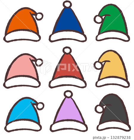 サンタの帽子いろいろイラストセット サンタの帽子いろいろイラストセット 132879238