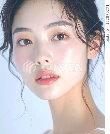 柔らかい光の中の若い女性, 美しい素肌と自然なメイク 132879271