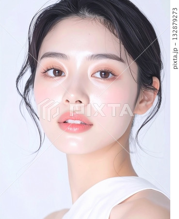 柔らかい光の中の若い女性, 美しい素肌と自然なメイク 132879273