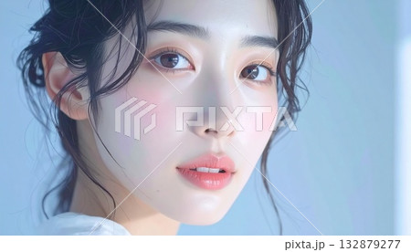 柔らかい光の中の若い女性, 美しい素肌と自然なメイク 132879277