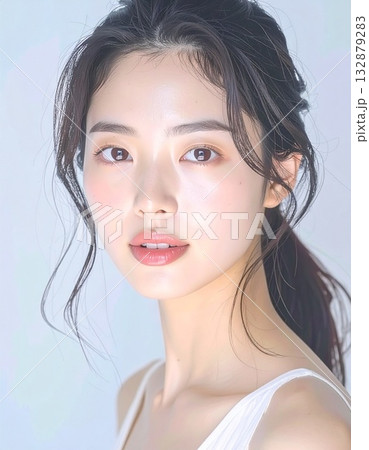 柔らかい光の中の若い女性, 美しい素肌と自然なメイク 柔らかい光の中の若い女性, 美しい素肌と自然なメイク 132879283