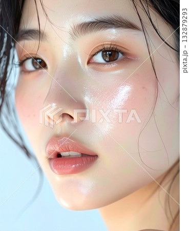 柔らかい光の中の若い女性, 美しい素肌と自然なメイク 132879293