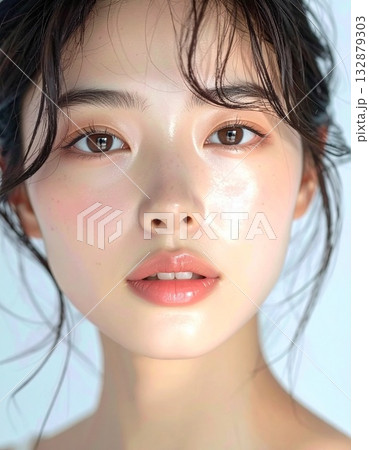 柔らかい光の中の若い女性, 美しい素肌と自然なメイク 132879303