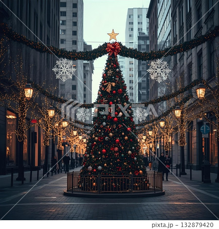 ライトアップされたクリスマスツリー ライトアップされたクリスマスツリー 132879420