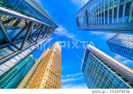 日本の東京都市景観11月4日。汐留のビジネス街を望む 132879436